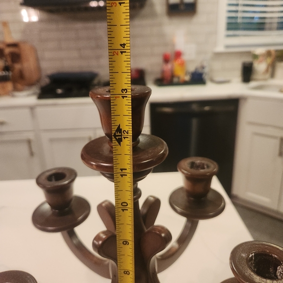 Vintage MCM Charles Lesters Wooden Carved Candleabra Base (5 Taper Candles) 13" - Picture 7 of 8